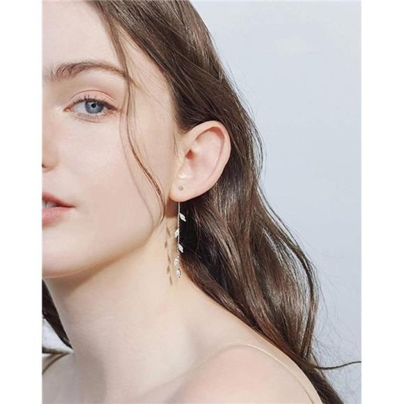 Sterling Silver Olive Leaf Dangle Earrings - Picture 1 of 6